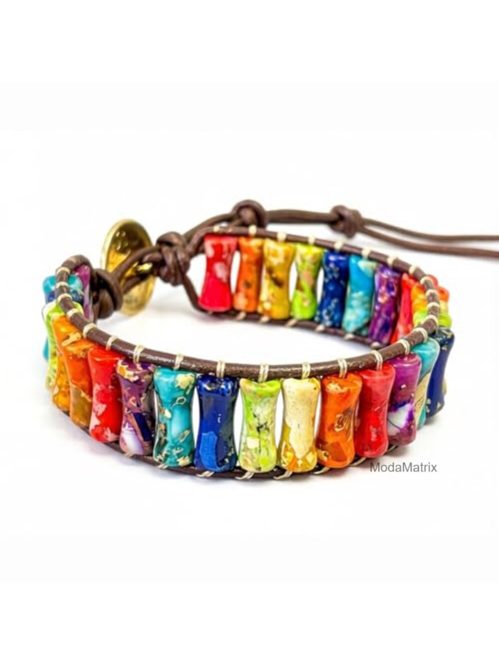 Handmade Natural Stone Bracelet with Leather Wrap for Women Bohemian Strand